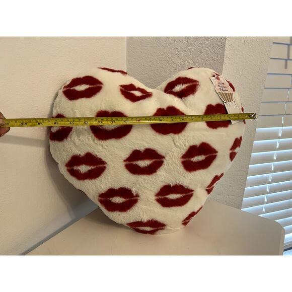 Cupcakes and Cashmere Decorative Pillow -Large Heart Shaped Pillow- Red Lips - Picture 3 of 4